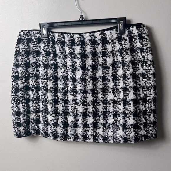 NWT Antonio Melani Lou Lou black & white houndstooth sequin A-line short skirt - Picture 4 of 12